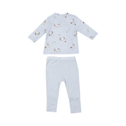 Gray Elephants NB Set With Roll Over Cuff Pant