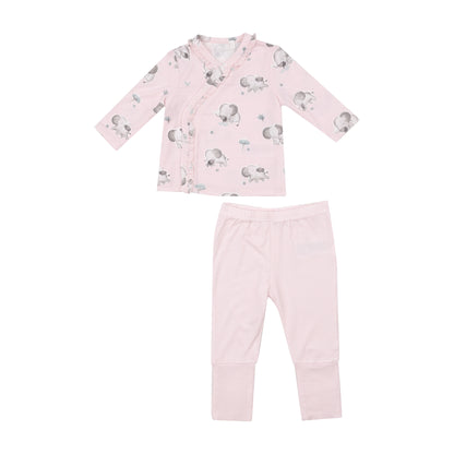 Gray Elephants NB Set With Roll Over Cuff Pant