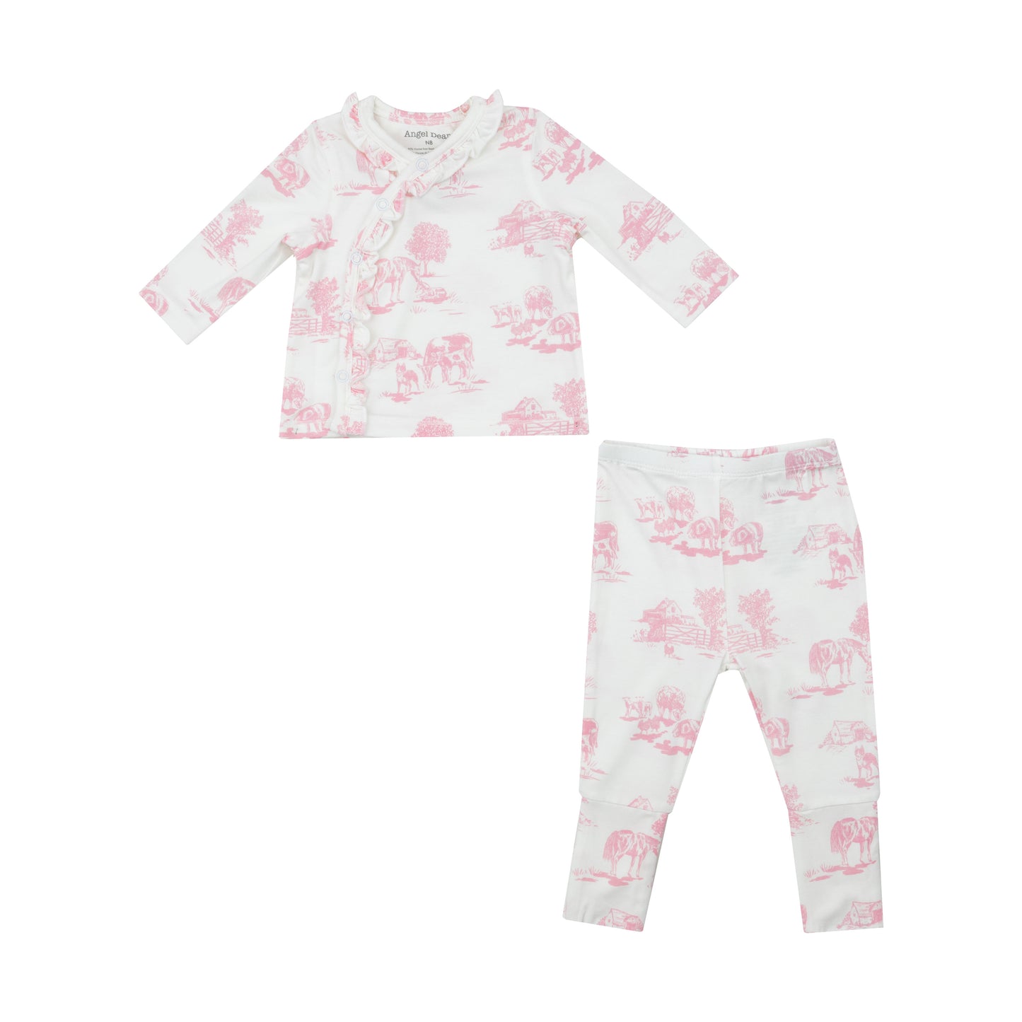 Farm Toile Pink NB Set With Roll Over Cuff Pant