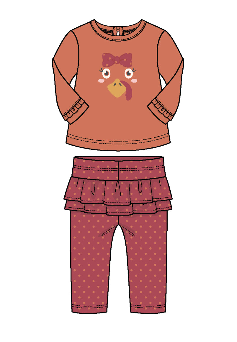 Girl Turkey Top with Ruffle Pant Set