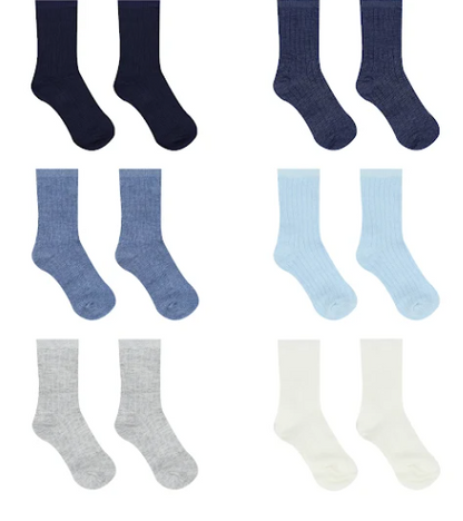 Blue 6 Pack Organic Cotton Socks