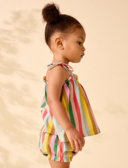 Infant Girl Tie Shoulder Striped Set