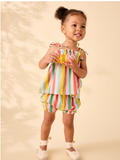 Infant Girl Tie Shoulder Striped Set