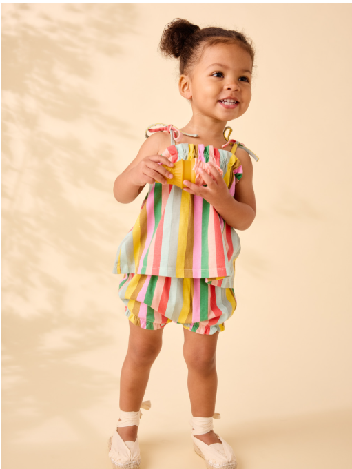 Infant Girl Tie Shoulder Striped Set