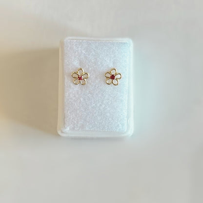 Red Flower 10 KT. Gold Earrings