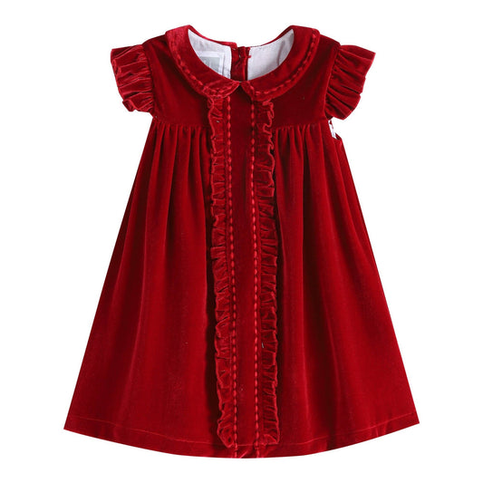 Red velvet Ruffle Dress