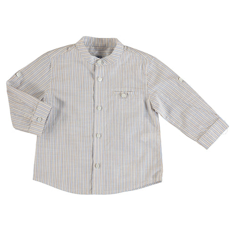 Boys Caramel Linen Striped Long Sleeve Shirt