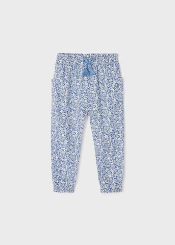 Girls Relaxed Printed Blue Cotton Pants