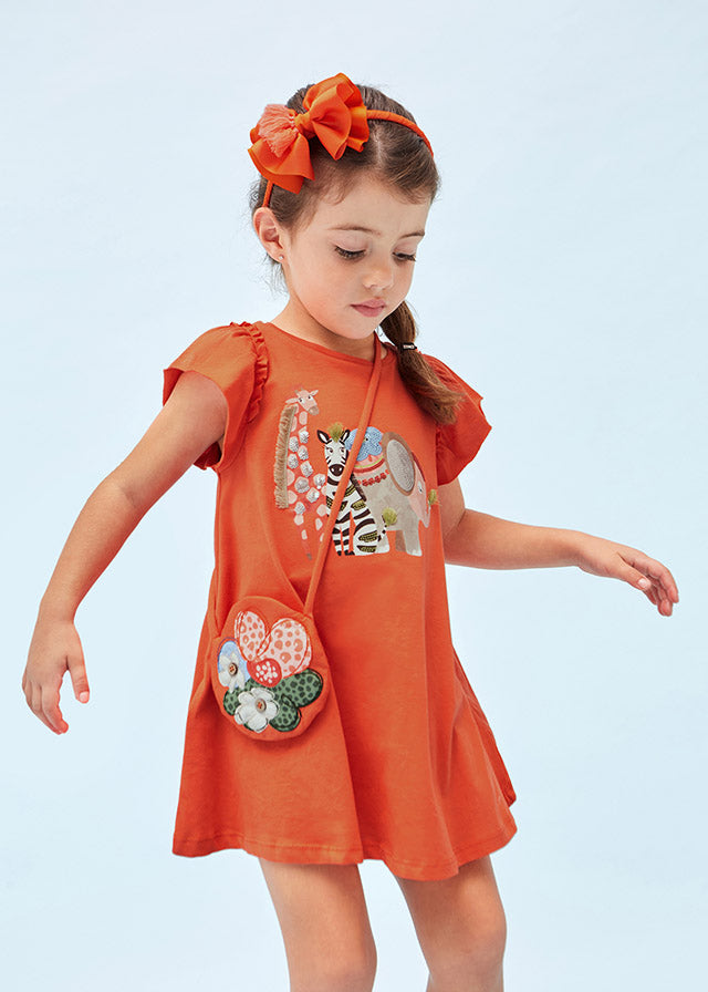 Safari Applique Cotton Dress with Bag