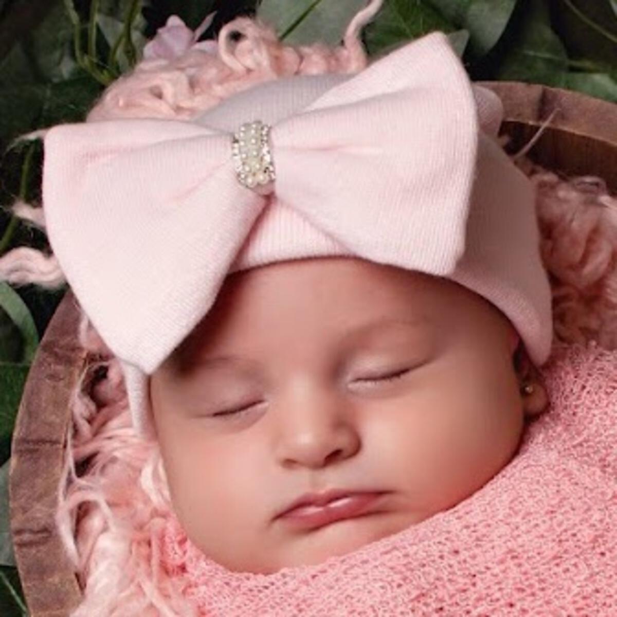 Chloe Pink Pearl Bow Hospital Hat