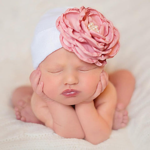 Baby Girl Silk Rose with Pearls Hospital Hat