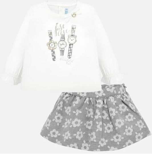 Silver Flowery Skirt Set